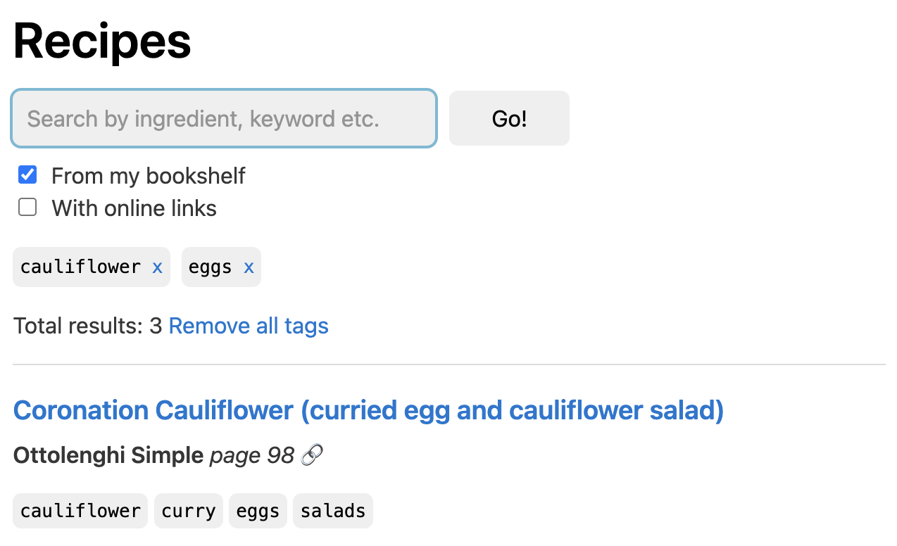 Search results combined keywords