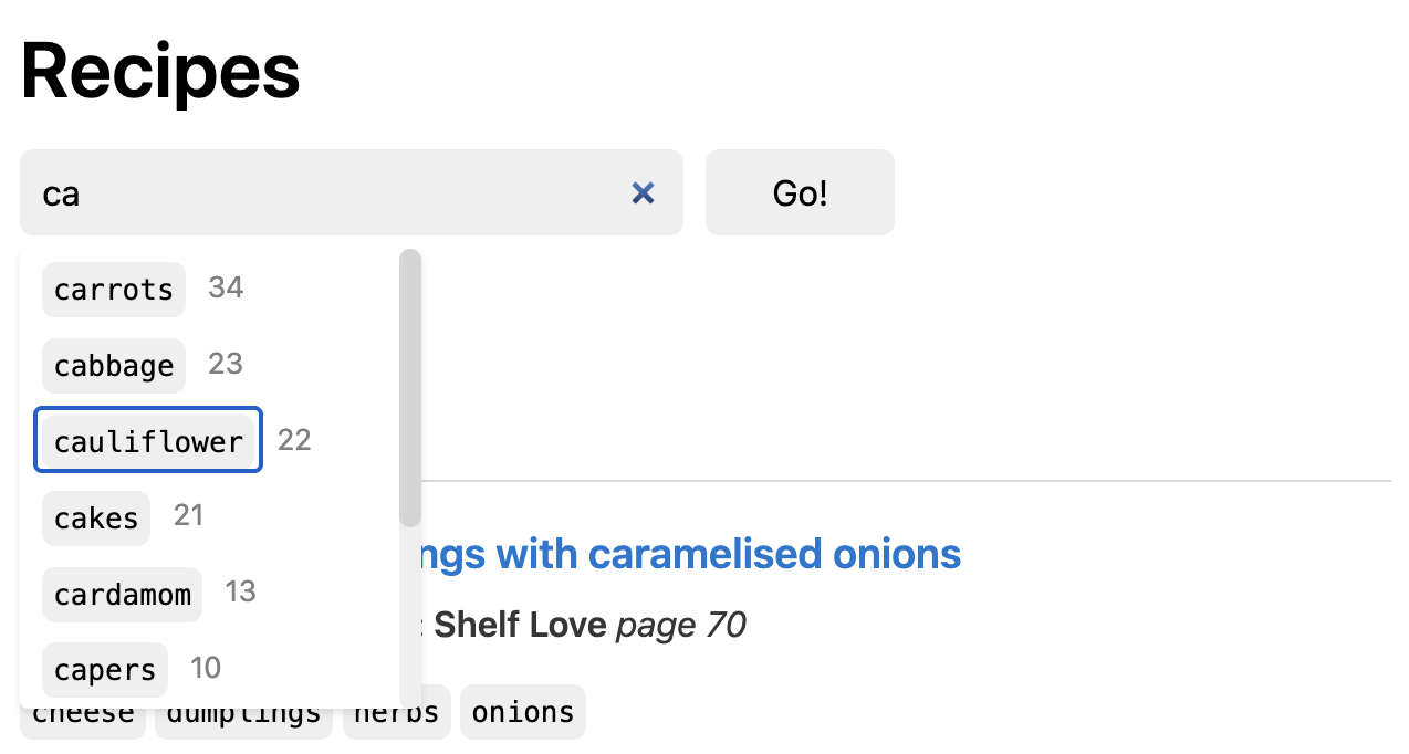Type-ahead suggestions cauliflower